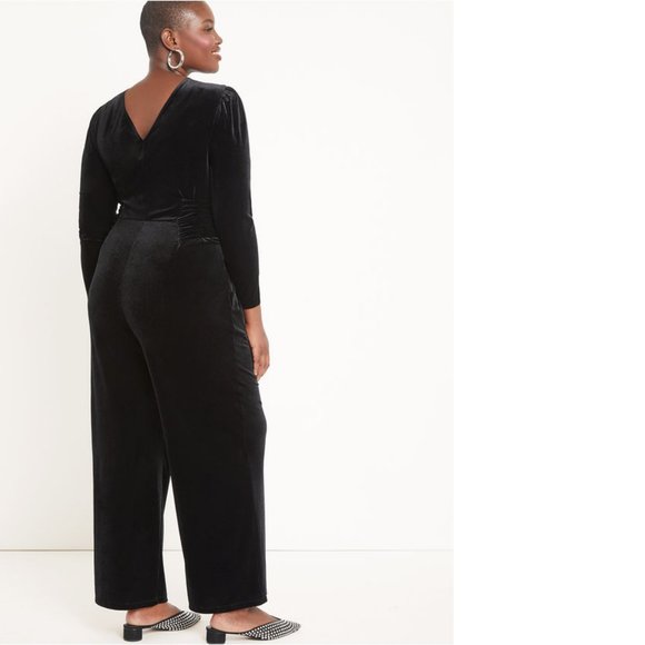 Eloquii HOLIDAY PARTY wide leg velvet jumpsuit 20 strong shoulder - Picture 2 of 4